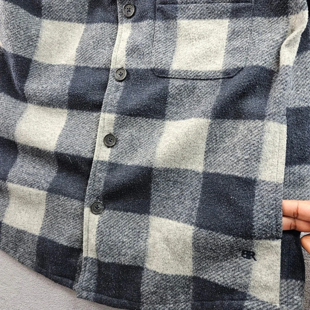 Heritage Heritage Shirt Jacket Mens L Navy Gray Buffalo Plaid Lined Button Front